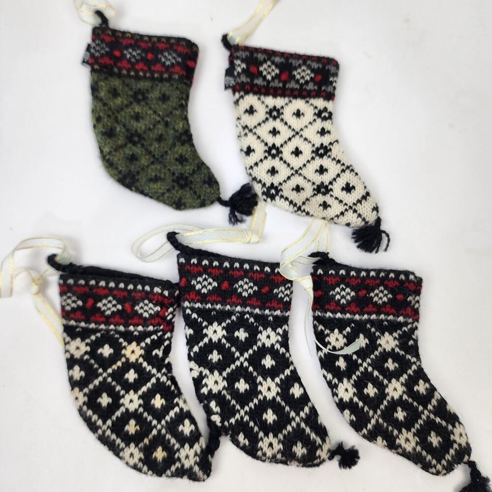 Icelandic Designs Mini 5" Christmas Stockings w/Ribbons Red Green White Black